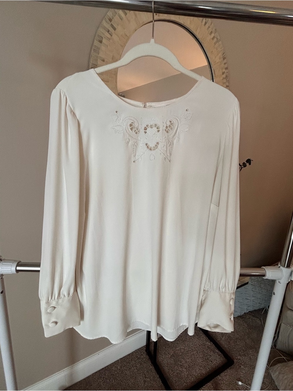 LC Lauren Conrad Cream Embroidered Long-Sleeve Blouse